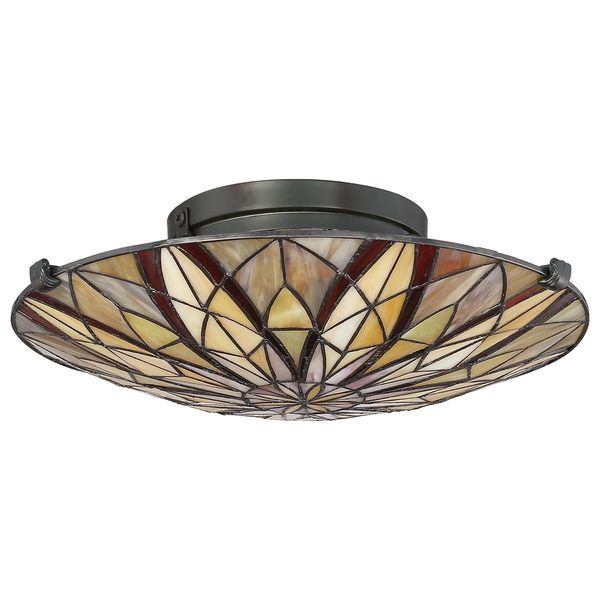 Lampada Da Soffitto In Vetro Colorato Tiffany Marrone Scuro Victory 2Xe27 60W Quoizel-image