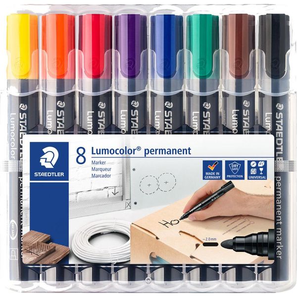 10X Staedtler 352 WP8 Marcatore Permanente Lumocolor® , Ricaricabile, Circa 2 Mm, 2 Rosso, 3 Blu-image
