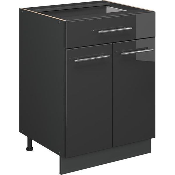 Vicco Mobiletto Base Per Cucina Fame-Line, 60 Cm Con Cassetto, Pl Antracite, Antracite Lucido/Antracite-image
