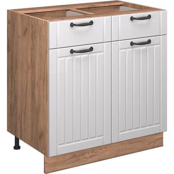 Vicco Mobiletto Base Per Cucina Fame-Line, 80 Cm , Pl Antracite, Bianco Casa Di Campagna/Quercia Dorata-image