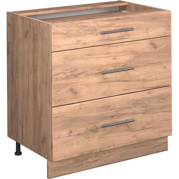 Vicco Mobiletto Base Per Cucina Fame-Line, 80 Cm Con 3 Cassetti, Pl Marmo, Quercia Dorata/Quercia Dorata-image