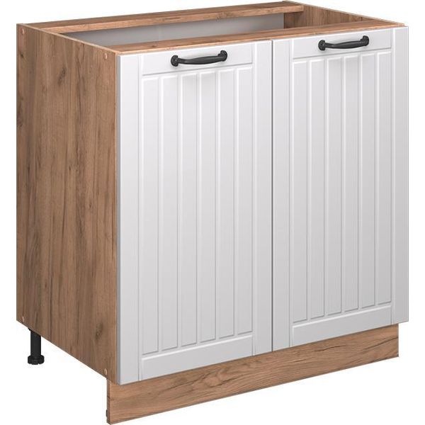 Vicco Mobiletto Base Cucina Fame-Line, 80 Cm Con Ripiano, Senza Piano Di Lavoro, Bianco Casa Di Campagna/Quercia Dorata-image