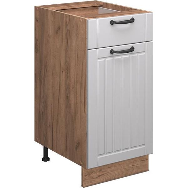 Vicco Mobiletto Base Per Cucina Fame-Line, 40 Cm , Pl Marmo, Bianco Casa Di Campagna/Quercia Dorata-image