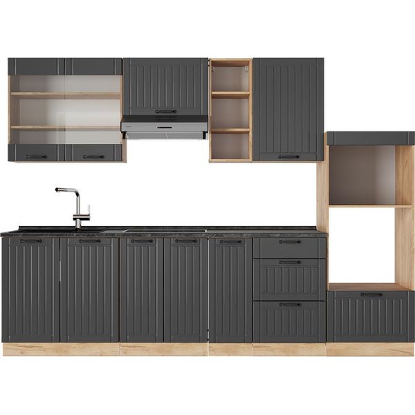 Vicco Cucina Componibile Fame-Line, 280 Cm , Pl Antracite, Grigio Scuro/Quercia Dorata-image