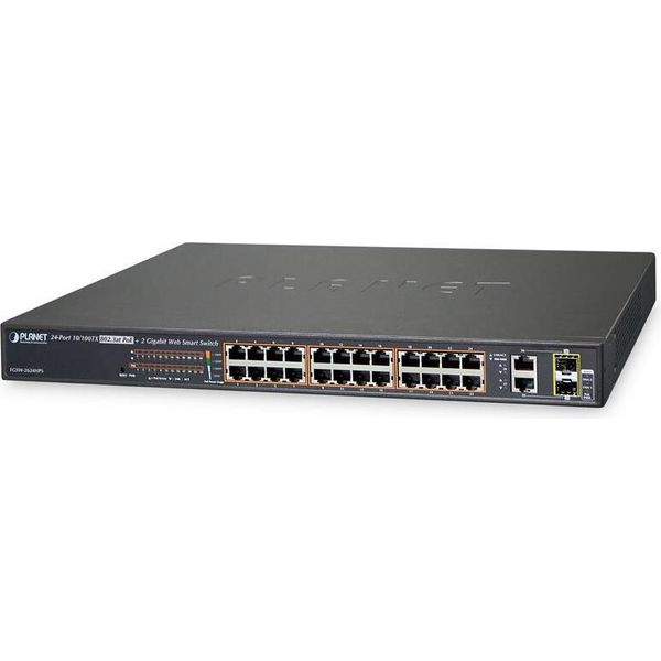Planet FGSW-2624HPS Switch Web Smart Fast Ethernet Poe 24 Porte RJ45, 2 Porte Sfp, Montaggio A Rack Mezza Alimentazione, 220W-image