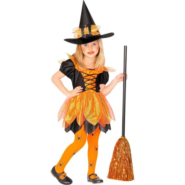 Costume Da Strega Per Bambini Con Vestito E Cappello - Bambini 110 Cm - 3-4 Anni-image