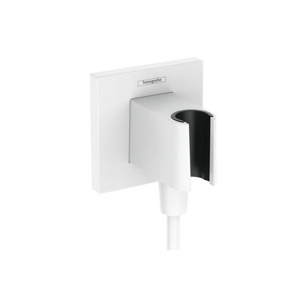 Hansgrohe Wandanschluss Fixfit E Eckig, Mit Brausehalter, Mattweiß (26889700)-image