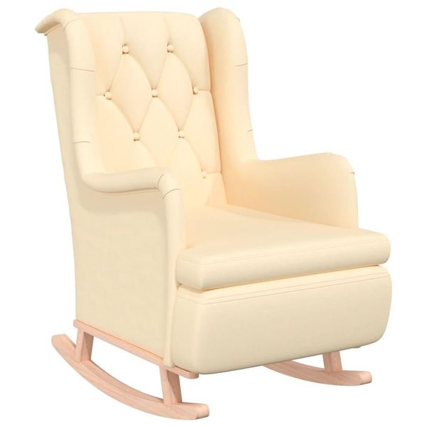 Vidaxl Sedia A Dondolo Con Gambe In Legno Di Gomma Tessuto Crema-image