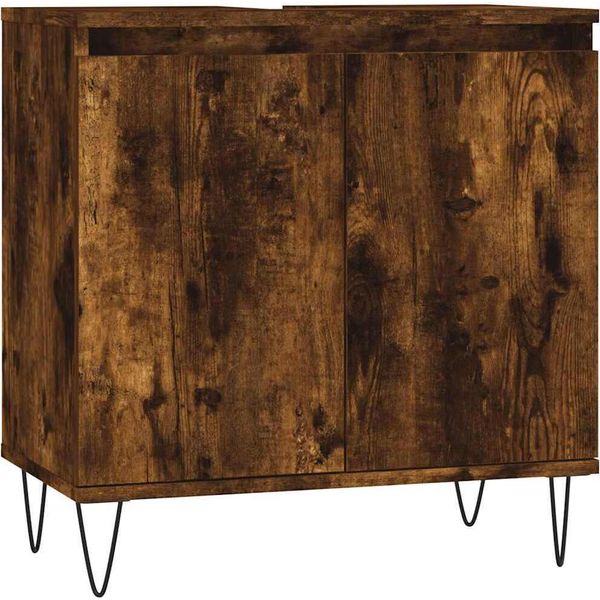 Vidaxl Mobile Da Bagno In Rovere Fumé 58X33X60 Cm Materiale A Base Di Legno-image