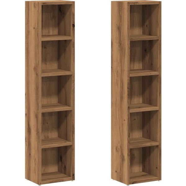 Vidaxl Scaffali Per Cd 2 Pz. Rovere Artigianale 21X16X93,5 Cm Materiale A Base Di Legno-image