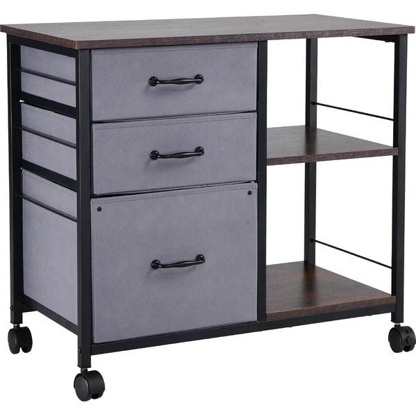 Succebuy Cartella Mobile Con 3 Cassetti E Ripiani In Look Legno Marrone-image