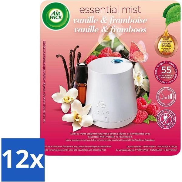 Air Wick Essential Mist – Set Iniziale Automatico Per Deodorante Per Ambienti – Vaniglia E Lampone – 20 Ml - Confezione Risparmio - 12 Pezzi-image