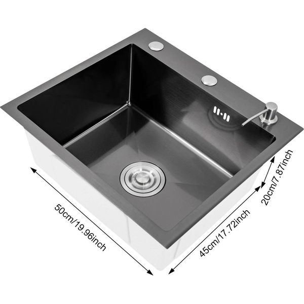 Lavello Da Cucina, Vasca Grande E Profonda, Acciaio Inox Resistente, Nero-image