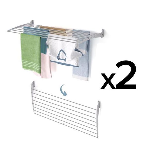 2X Stendibiancheria A Parete In Alluminio, Ideale Per Bagno, Balcone O Lavanderia - Foxydry Fold Down 116 Cm-image