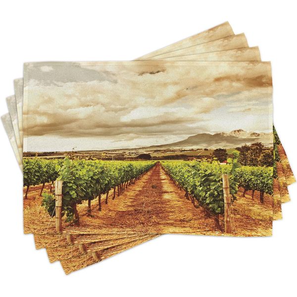 Tovagliette Abakuhaus Land, Grape Valley Wolken ÜBer Weinberg Natural Fruit Plantation Tema Autunnale Del Giardino, 30 X 45 Cm, Arancione Bruciato Bianco Sporco-image