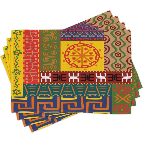 Abakuhaus Tovagliette Primitive, Motivi Etnici Astratti Decorazioni Simboli Tribali Africani Illustrazioni, 30 X 45 Cm, Giallo Verde-image