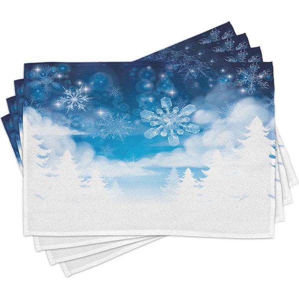 Tovagliette Invernali Abakuhaus, Fiocchi Di Neve, Cristalli Di Ghiaccio, Abeti, Nuvole E Stelle, 30 X 45 Cm, Blu-image