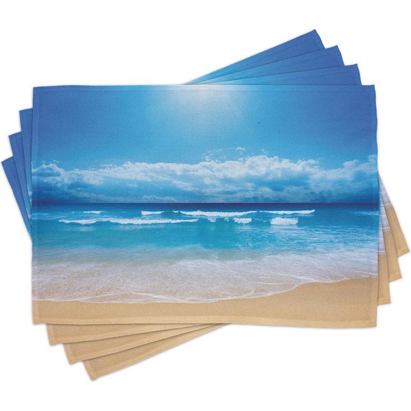 Tovagliette Da Spiaggia Abakuhaus, Tema Paesaggio Marino Con Spiaggia E Cielo Nuvoloso In Estate, Stampa Digitale, 30 X 45 Cm, Sabbia Marrone Blu-image