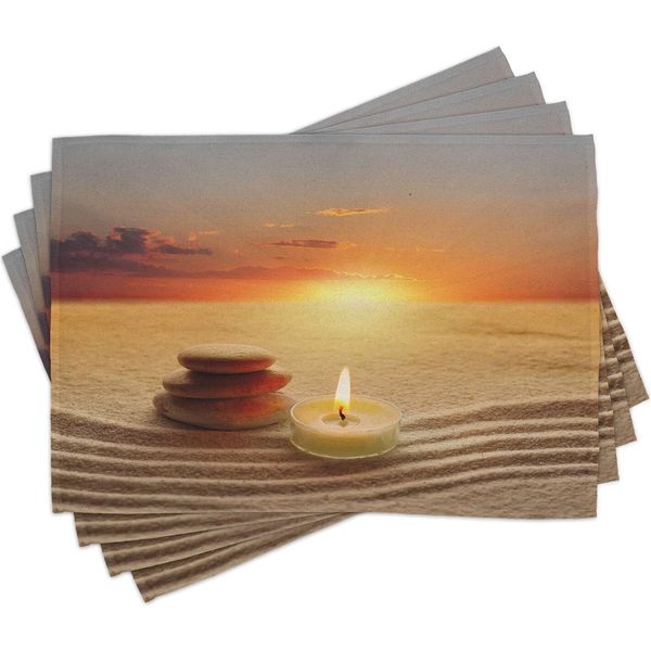 Abakuhaus Tovagliette Boho, Pietre Impilate E Candela Chakra Meditazione Zen Yoga Orizzonte Sfondo, 30 X 45 Cm, Arancione Sabbia Marrone-image