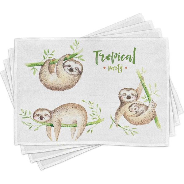 Tovagliette Abakuhaus Con Tema "Pigro"", Simpatici Bambini Nella Natura Tropicale Con Tema Esotico Palma, Asilo Nido Aloha, 30 X 45 Cm, Marrone Chiaro Verde"-image