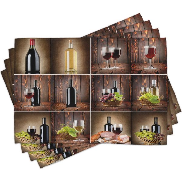 Tovagliette Abakuhaus, Collage A Tema Vino Su Sfondo In Legno Con Uva E Bevanda Rustica, 30 X 45 Cm, Marrone Nero Rosso-image