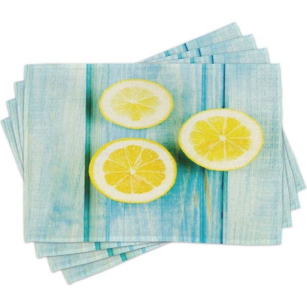 Abakuhaus Tovagliette Gialle E Blu, Succose Fette Di Limone Su Vecchie Assi Di Legno Porch Summer Refreshing Image, 30 X 45 Cm, Azzurro E Giallo-image