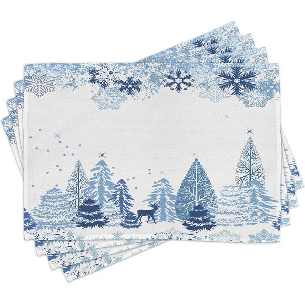 Tovagliette Abakuhaus Winter, Scena Invernale Con Cervi, Alberi Ghiacciati E Neve, Alberi Di Natale, 30 X 45 Cm, Blu E Bianco-image