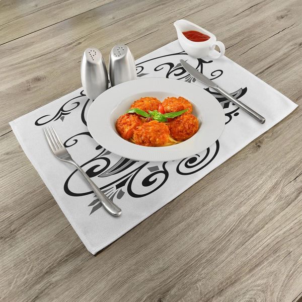 Abakuhaus Lettera A Tovagliette, Motivi Ornamentali Lettere Maiuscole Prima Lettera Dell'alfabeto Design Astratto, 30 X 45 Cm, Nero Bianco Grigio-image