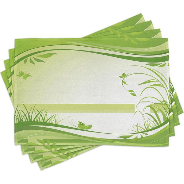 Tovagliette Abakuhaus Verdi, Fresca Primavera, Ispirazione Naturale, Motivo Astratto Ondulato, Erba E Farfalle, 30 X 45 Cm, Verde Mela E Verde Felce-image