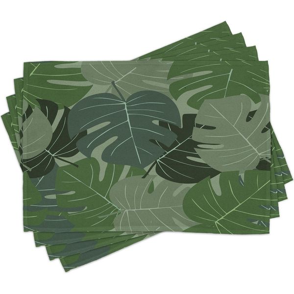 Tovagliette Abakuhaus Verde Bosco, Motivo Mimetico Di Foglie Di Palma Tropical Natur Con Il Motto Foliage, 30 X 45 Cm, Verde Chiaro Verde Chiaro-image