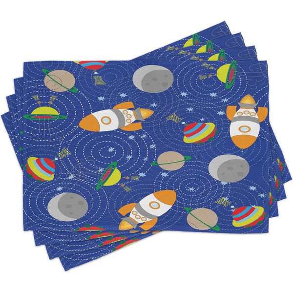 Tovagliette Per Asilo Abakuhaus, Tema Spaziale Con Astronave Lunare E Motivi Ufo Su Sfondo A Cerchi Concentrici, 30 X 45 Cm, Multicolore-image