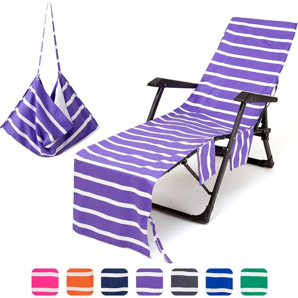 Copertura Protettiva Per Lettino Da Giardino, Copertura Per Lettino Da Spiaggia, Copertura Per Lettino Da Sole, Copertura Per Lettino Da Piscina, Copertura In Spugna Per Lettino, Copertura Per Sedia Da Spiaggia In Microfibra (Viola)-image