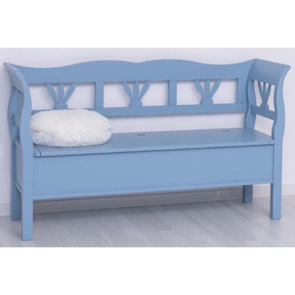Casa Padrino Panca In Stile Country Azzurro Antico 163 X 48 X H. 92 Cm - Panca In Legno Massello Con Contenitore - Mobili In Legno Massello - Mobili In Stile Country - Arredamento In Stile Country-image