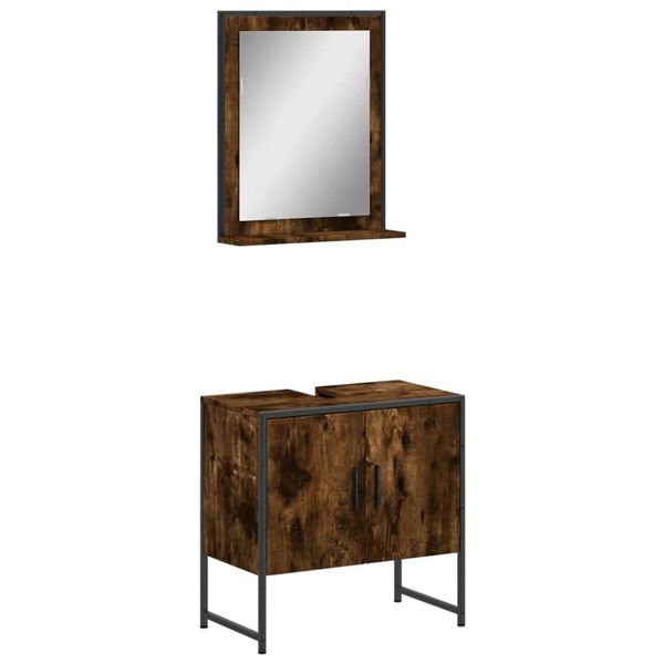 Vidaxl Set Di Mobili Da Bagno A 2 Pezzi In Legno Di Quercia Fumé-image