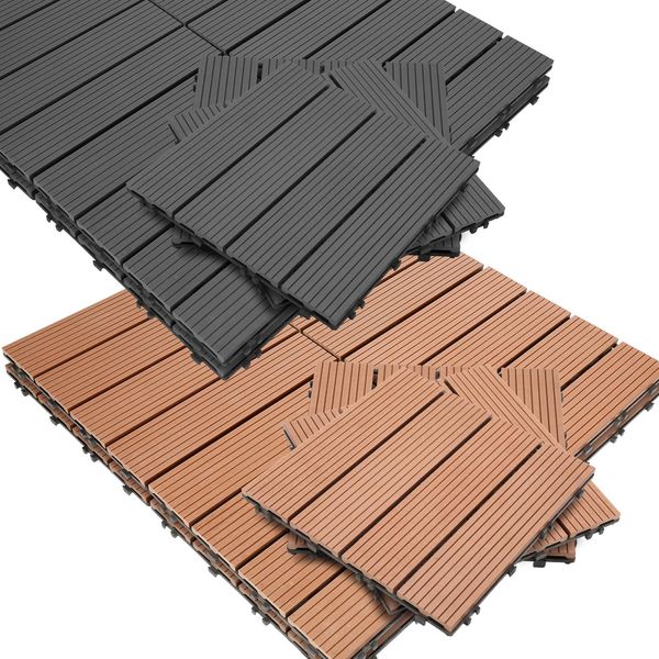 Jopassy Piastrelle Per Terrazze Wpc In Legno Set Di 22, Piastrelle Wpc 2M², Superficie Antiscivolo, Piastrelle A Incastro Effetto Legno - Antracite, 30X30Cm Per Pezzo-image