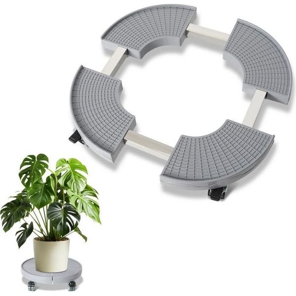 Tolletour Carrello Per Piante Ø 38-54 Cm Regolabile Portafiori Carrello Per Fiori Carrello Per Piante A Rotelle Fino A 200 Kg (Grigio, Rotondo)-image