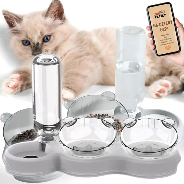 Tripla Ciotola Per Cani E Gatti Con Erogatore D'acqua E Supporto E Fontanella Petjet-image