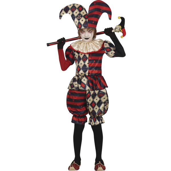 Clown Arlecchino Costume Halloween Buffone Vestito Bambini Divertimento, Taglia: 128/134 Colore: Nero-image