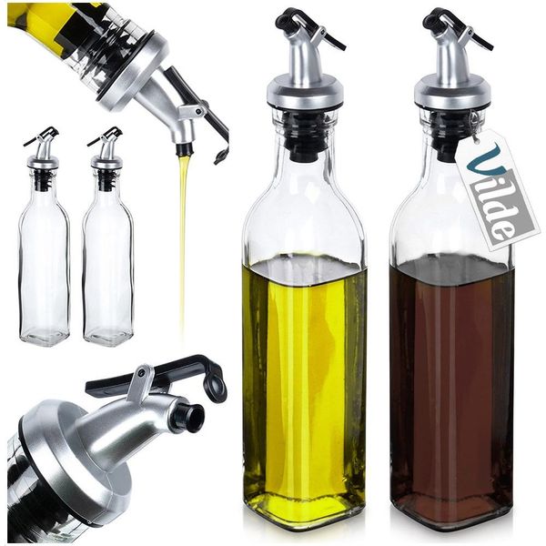 Bottiglia Per Olio D'oliva Vilde Bottiglia Per Olio Dispenser Per Olio Dispenser Per Aceto In Vetro Con Beccuccio 250 Ml 2 Pz.-image