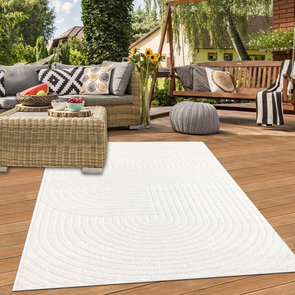 Elegante Tappeto Resistente Alle Intemperie | Per Interni Ed Esterni | In Formato Crema - 160 X 220 Cm-image