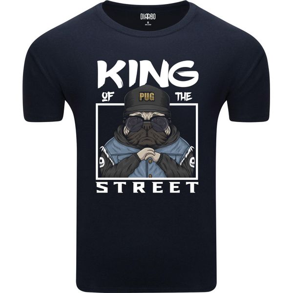 Diarbo Maglietta Da Uomo Con Stampa Divertente Pug, King Of The Road Blu Scuro Taglia Xl-image
