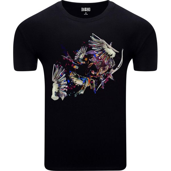 T-Shirt Da Uomo Diarbo Con Stampa Astratta Di Uccelli E Fiori Nera Taglia Xxxl-image