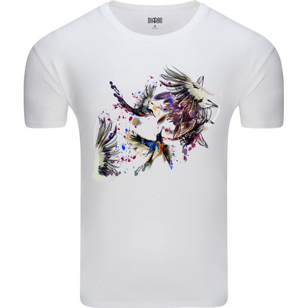 Diarbo T-Shirt Da Uomo Con Stampa Astratta Di Uccelli E Fiori Bianca Taglia Xxxl-image