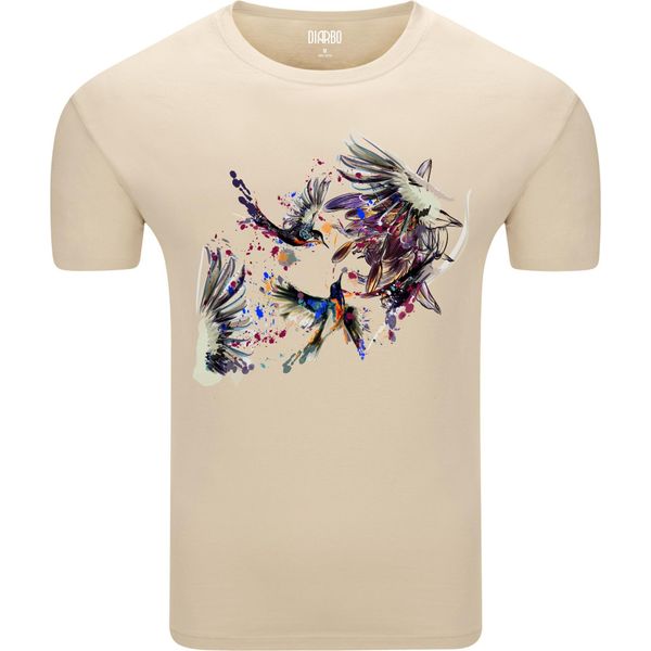 Diarbo T-Shirt Da Uomo Con Stampa Astratta Di Uccelli E Fiori Beige Taglia Xl-image