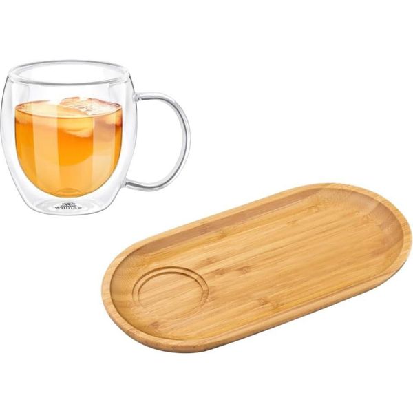 Set Da Portata Wilmax Piatto In Bambù E Bicchiere Da Tè (500 Ml) WL-771119/A-WL-888749/A-image