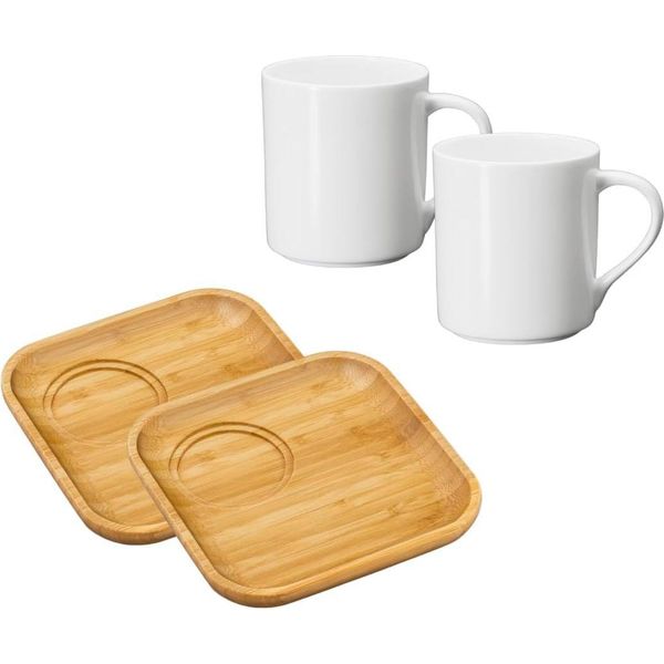 Set Da Tavola Wilmax 2 Piatti In Bambù E Tazze In Porcellana WL-771116/A2-WL-993040/A2-image