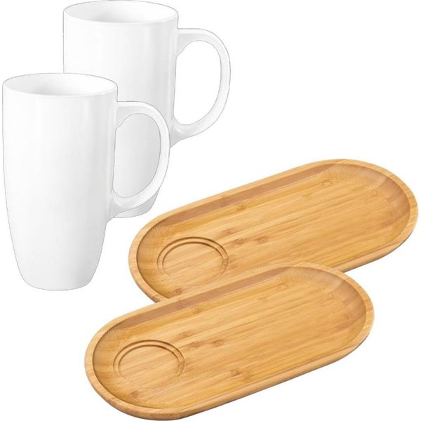 Set Da Tavola Wilmax 2 Piatti In Bambù E Tazze In Porcellana WL-771119/A2-WL-993093/A2-image