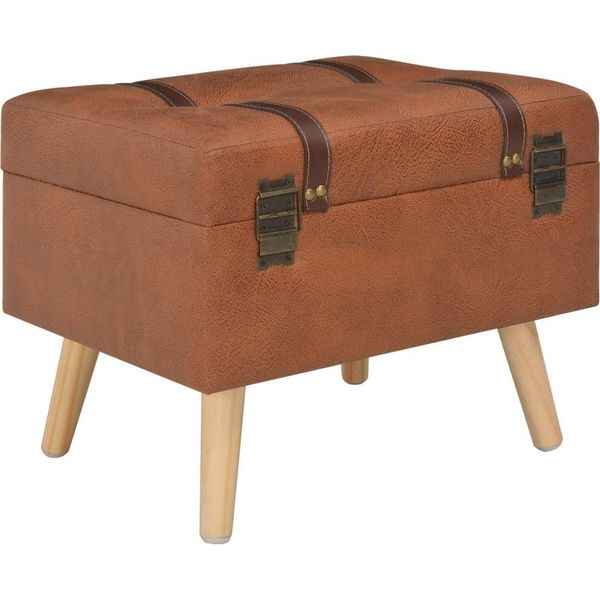 Vidaxl Sgabello Con Vano Portaoggetti 40 Cm In Pelle Finta Marrone Chiaro-image