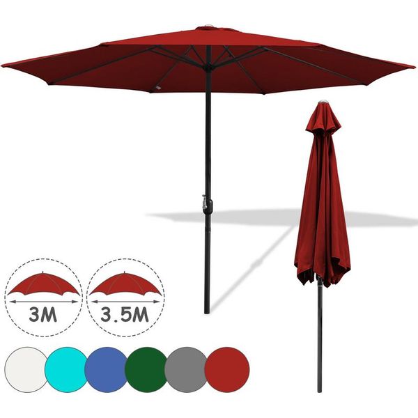 Einfeben 3,5M Ombrellone Da Giardino Idrorepellente Con Manovella Giardino UV40+ Balcone Esterno,Rosso,3,5M-image