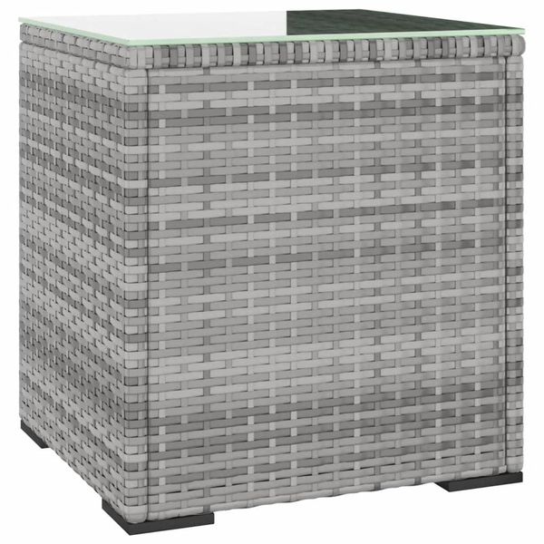 Vidaxl Tavolino Grigio 40X37X40,5 Cm In Poly Rattan E Vetro Temperato-image
